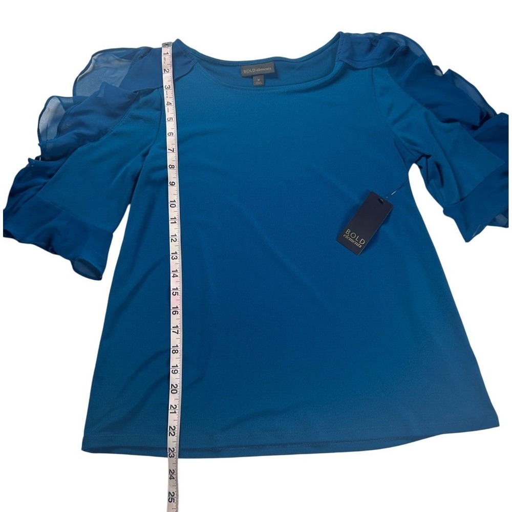 Bold Elements Tahoe Teal Ruffle 3/4 Sleeve Blouse Top Medium NWT - Picture 3 of 8